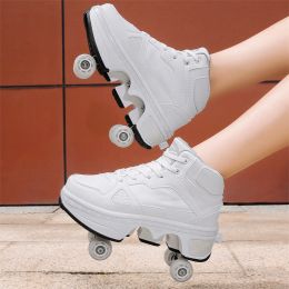 Boys And Girls Double Wheel Row Sneakers Can Be Put Away (Option: 1207White-39)