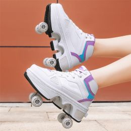 Boys And Girls Double Wheel Row Sneakers Can Be Put Away (Option: 1207Purple-38)