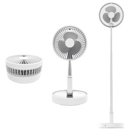 USB Rechargeable Portable Folding Desk Table Fan Quiet Telescopic Standing Floor Fan (Color: White, Type: Portable Desk Fan)